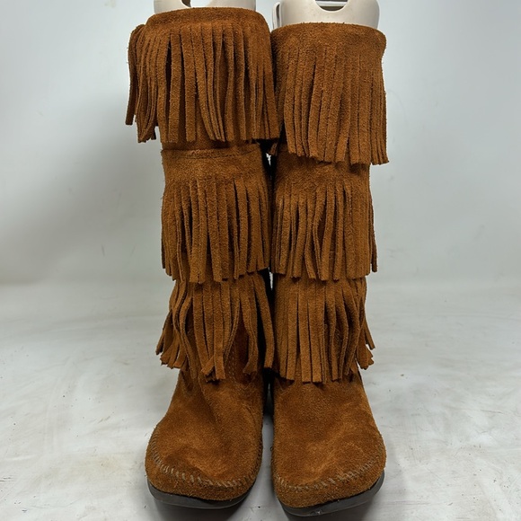 Minnetonka 3 layer fringe boot orange suede size 7 - Picture 2 of 7